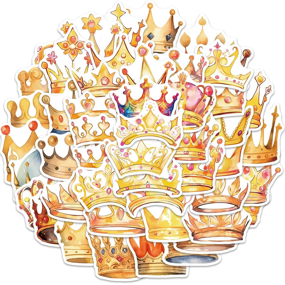 50 Pcs Crown Stickers for Kids Teens Adults Boys Girls Gift,Stickers Pack for Laptop,Skateboard,Luggage,Car,Bike, Cup,Computer,Water Bottle Decor,Crown Vinyl Waterproof Sticker Decals — image 1