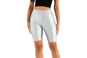 Ofenti Shiny Biker Shorts Colorful Knee Length High Waist Active Slip Shorts Boy Shorts Dance Yoga Running Lounge