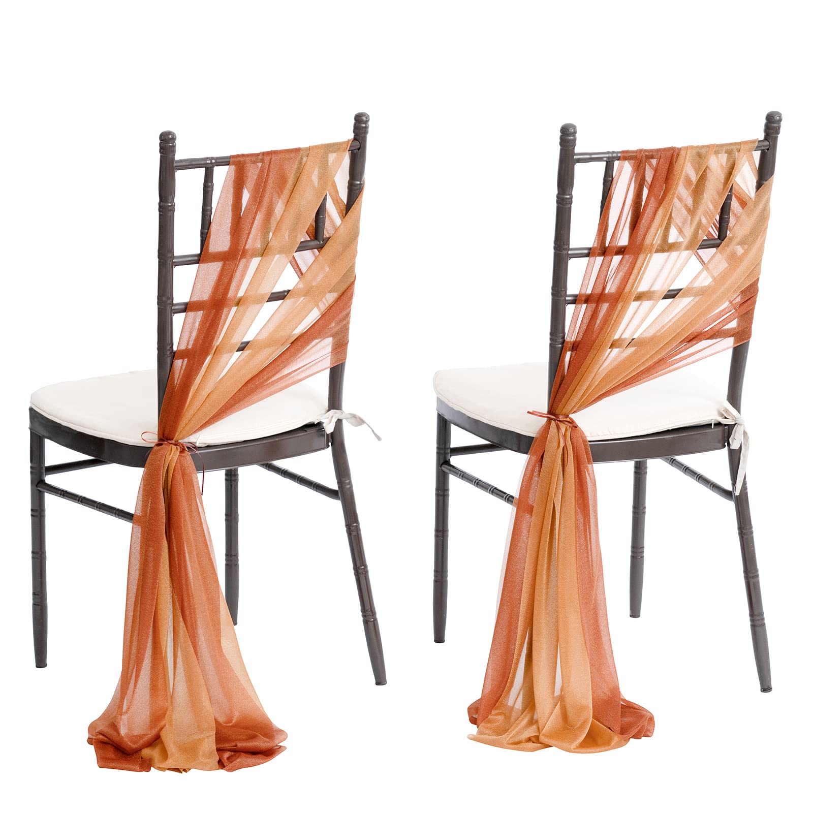 Photo 1 of Ling's moment Wedding Chair Sashes Cover Aisle Decorations Draping Fabric Wrinkle-Free with Tie 16 Shades of Burnt Orange for Party Ceremony Reception Floral Arrangement Banquet Outdoor Decor