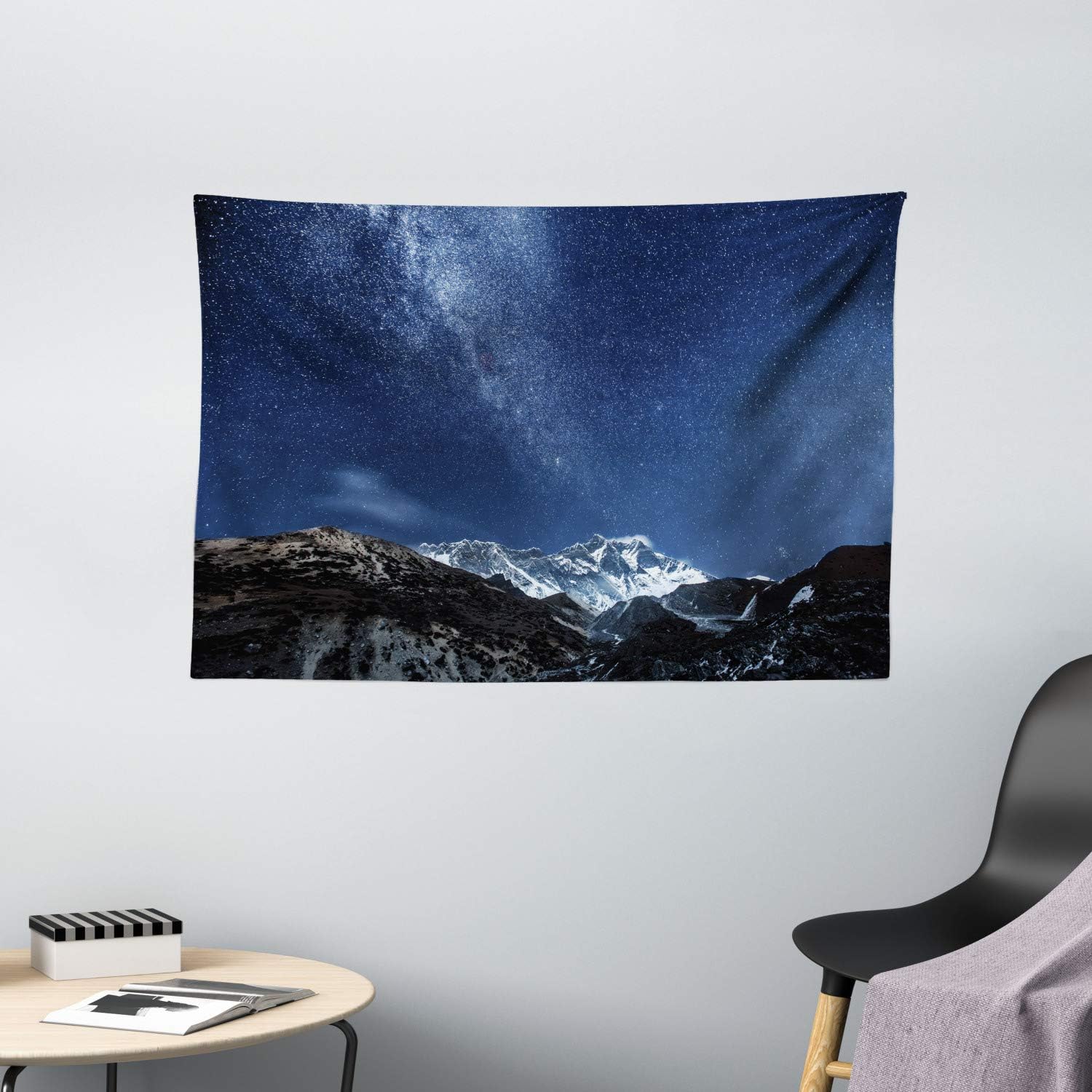 Ambesonne Space Tapestry, Himalaya Mountain Tops at Starry Night Time with Stars Earth Cosmos in Northern Lands, Wide Wall Hanging for Bedroom Living Room Dorm, 60