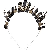 CoTeeZa Fairy Crystal Crow Skull Crown - Raw Quartz Witch Tiara with Bronze Moon, Headband for Renaissance Wedding Prom
