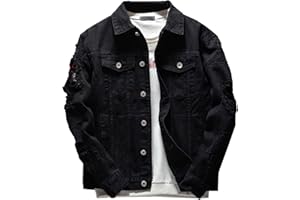 SWJGLITTR Men Button Distressed Denim Jacket Ripped Slim Trucker Jean Jackets Casual Cowboy Cut Biker Coats
