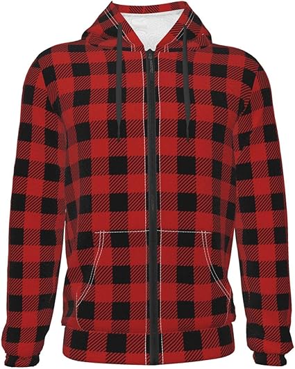 red and black check hooded shirt