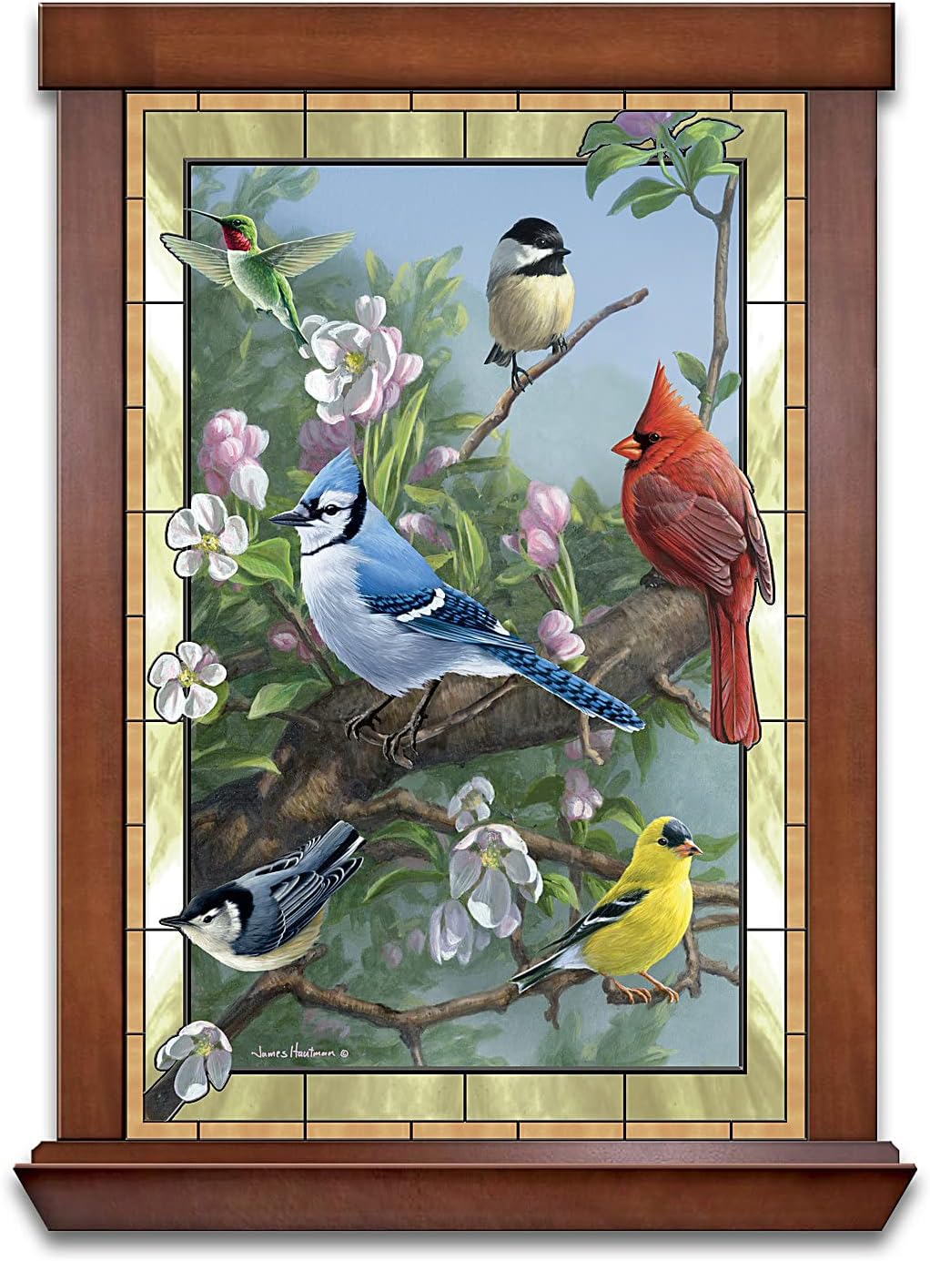 Paintings - The Bradford Exchange James Hautman Window To Nature Songbird-Themed Self-Illuminating Stained Glass Wall Decor