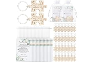 ORIGACH 100 Set Wedding Favors for Guests with Wood Puzzle Keychains Thank You Cards Gift Organza Bag Wedding Souvenir for Pa
