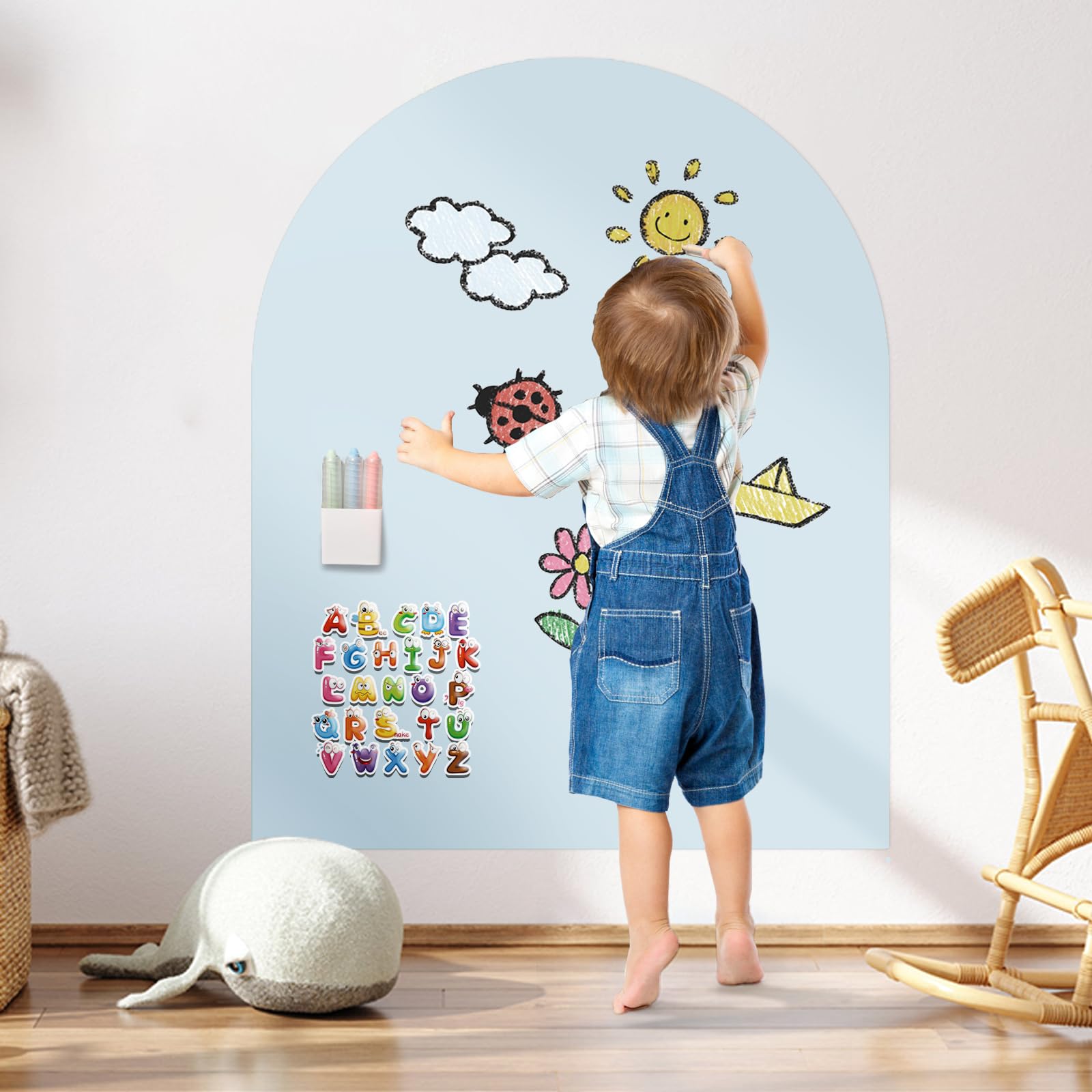 Photo 1 of 2025 Magnetic Chalkboard Arch Wall Decal 40"x32" – Upgraded Strong Adhesive, Thickened Iron Layer, Drawing Learning for Playroom, School, Home Decor (Blue)