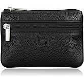 Hibate Black Small Mini Size Leather Coin Purse Change Pouch for Women Men Kids with Zip Key Ring