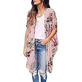 Ivay Womens Floral Kimono Duster Cardigans Short Sleeve Draped Oversized Beach Cover Up Cape