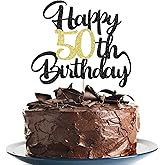 Klionjor 50th Happy birthday cake topper happy birthday cake decoration 50th birthday party decoration gift plugin (50) Black gold