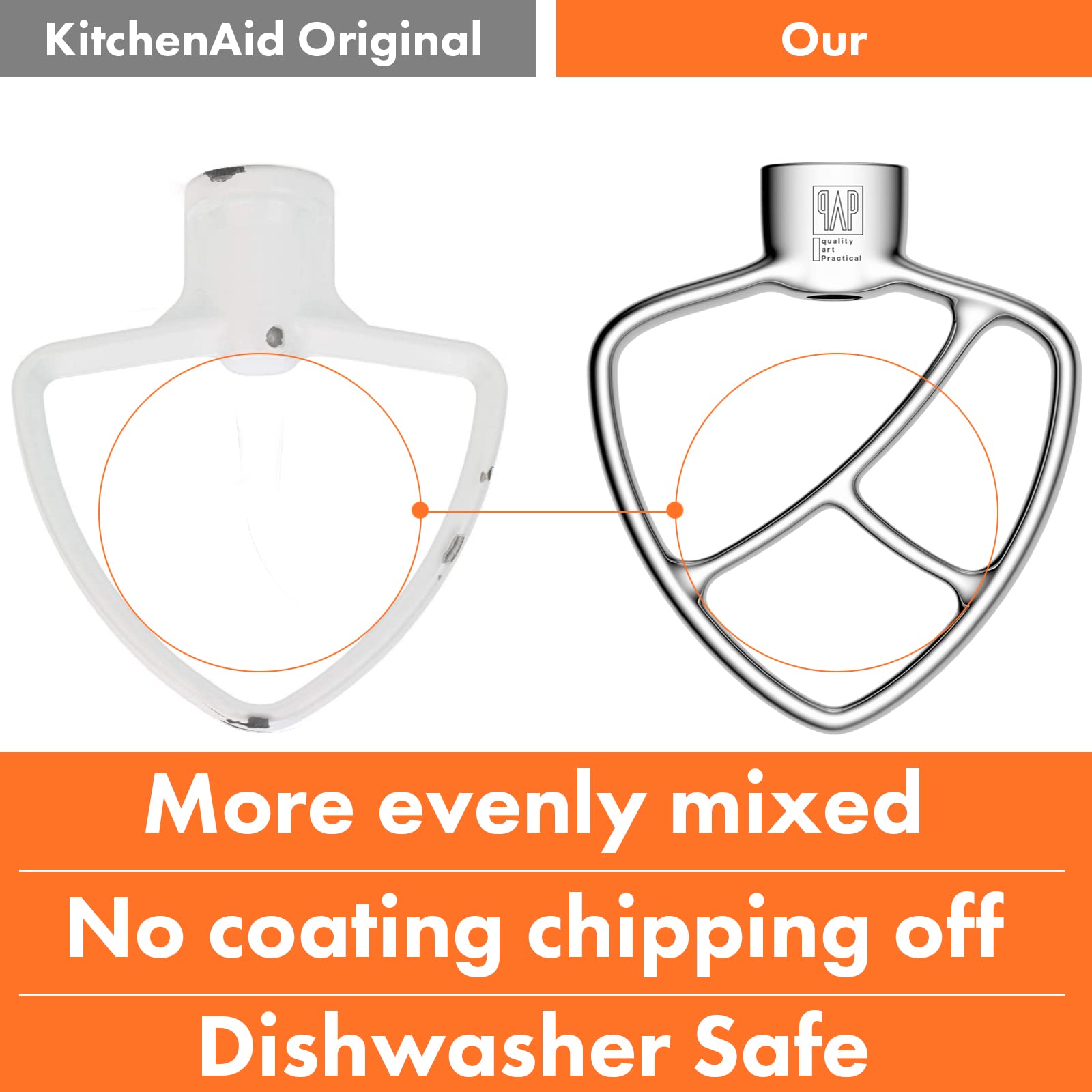 Stainless Steel Paddle，Flat Beater - Accessories and Attachments for KitchenAid Artisan Mini Stand Mixers, Fit 3.5 qt Mixing Bowl
