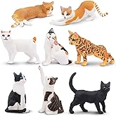 Toymany 8PCS Realistic Cat Figurines, Educational Cat Figures Toy Set, Kitten Cake Topper Easter Egg Birthday Gift for Kids Boys Girls Children