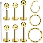 Lsnevsie 18G 16G 14G Internally Threaded Nose Rings Studs Flat Back Stud Earrings 316L Surgical Steel Nose Rings Studs Tragus Helix Conch Cartilage Lobe Earrings Hoop Piercing Jewelry For Women Men