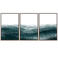 SIGNWIN 3 Piece Framed Canvas Wall Art Mountain with Fog Canvas Prints Home Artwork Decoration for Living Room,Bedroom - 16