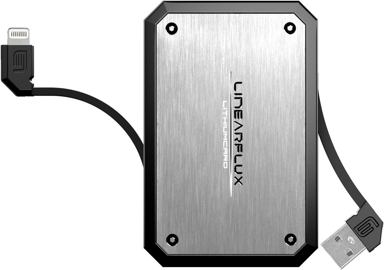 LithiumCard PRO Portable Fast Charge All-In-One Battery Charger with Built in Apple Lightning Cable - SILVER (BLACK)