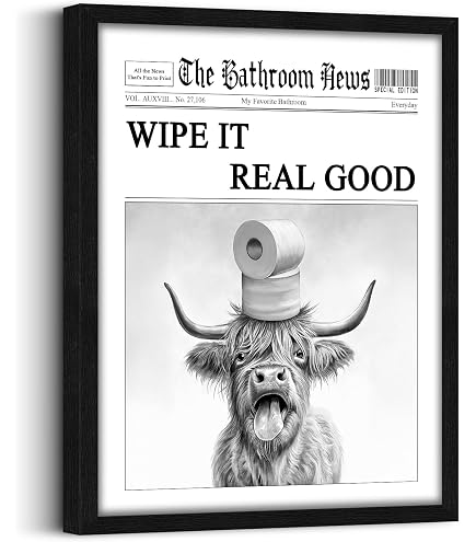 ZFTCN Art mural amusant au motif de journal - Tableau mural animal sur toilettes - Toile en noir et blanc - Décoration de salle de bain et chambre à coucher - Sans
