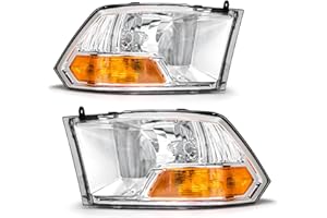 ADCARLIGHTS Compatible with 2009 2010 2011 2012 Dodge Ram 1500 2500 3500 Pickup Dual Cab Trims Headlights Chrome Housing Amber Reflector Driver and Passenger Side(Not fit Quad Models)