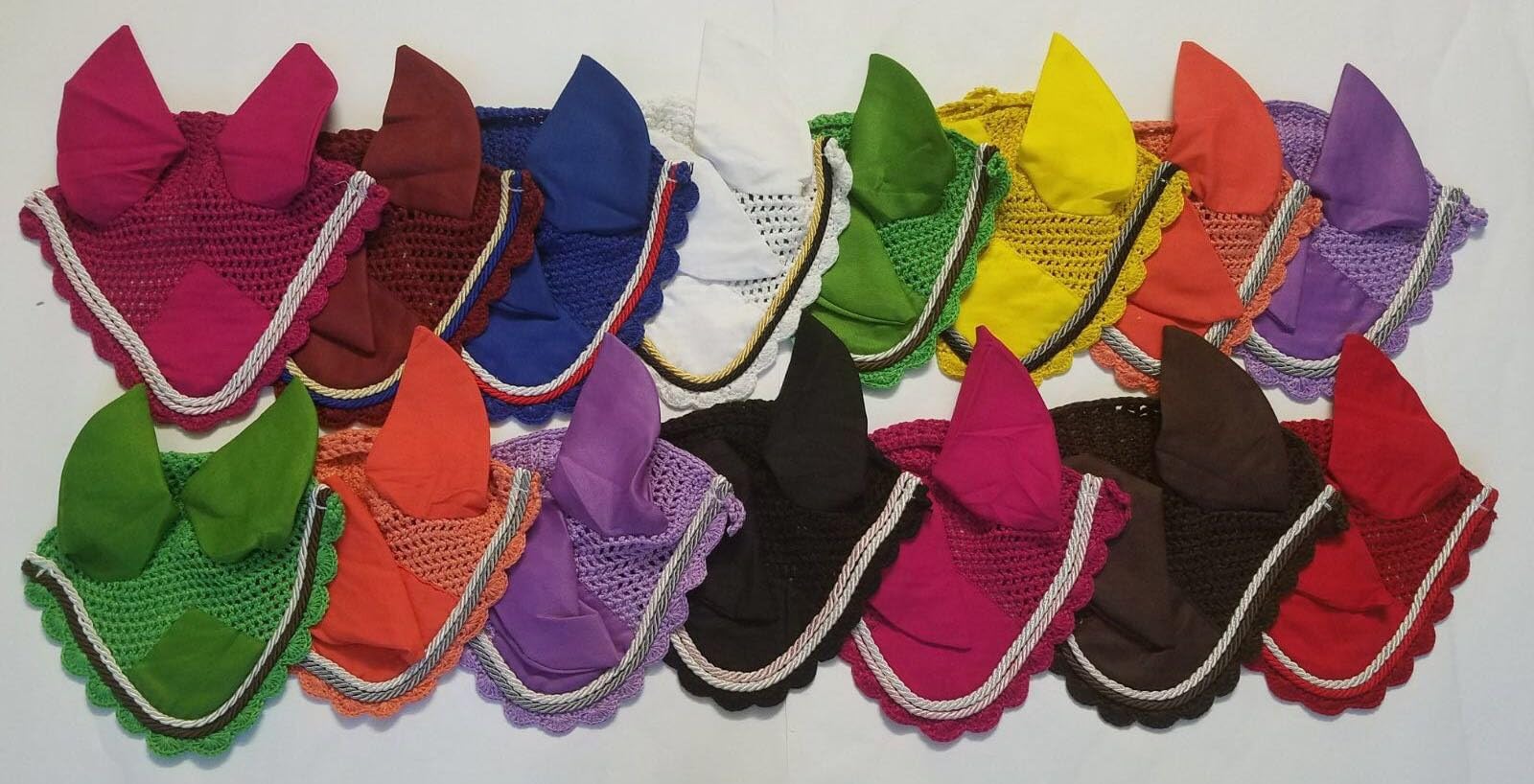 Sports Goods Horse Fly Veil 11 Colors with Double Piping Horse Fly Ear Bonnets/Mask/Hood Net Breathable Cotton Hand Made Crochet Full/Cob/Pony