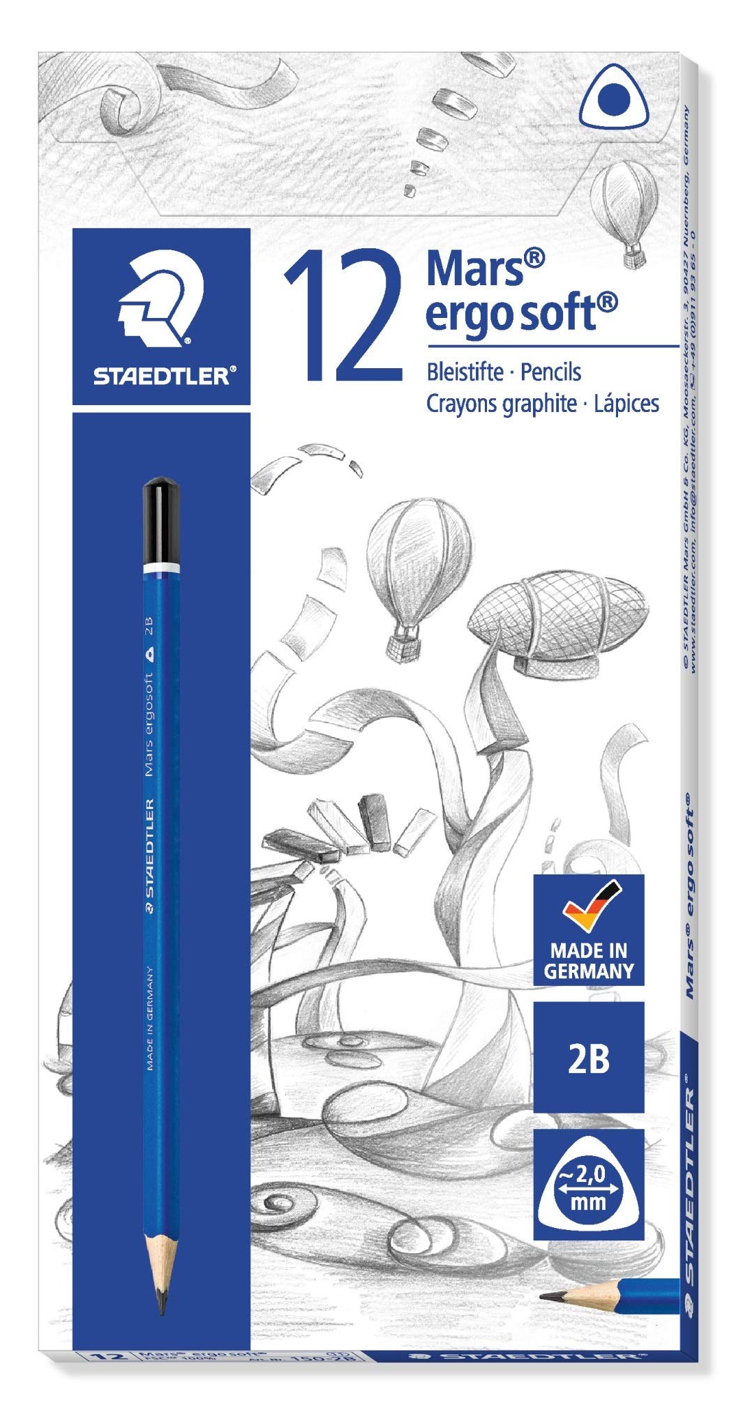 Staedtler 150-2B Mars Ergosoft Triangular Pencil - 2B, Pack of 12