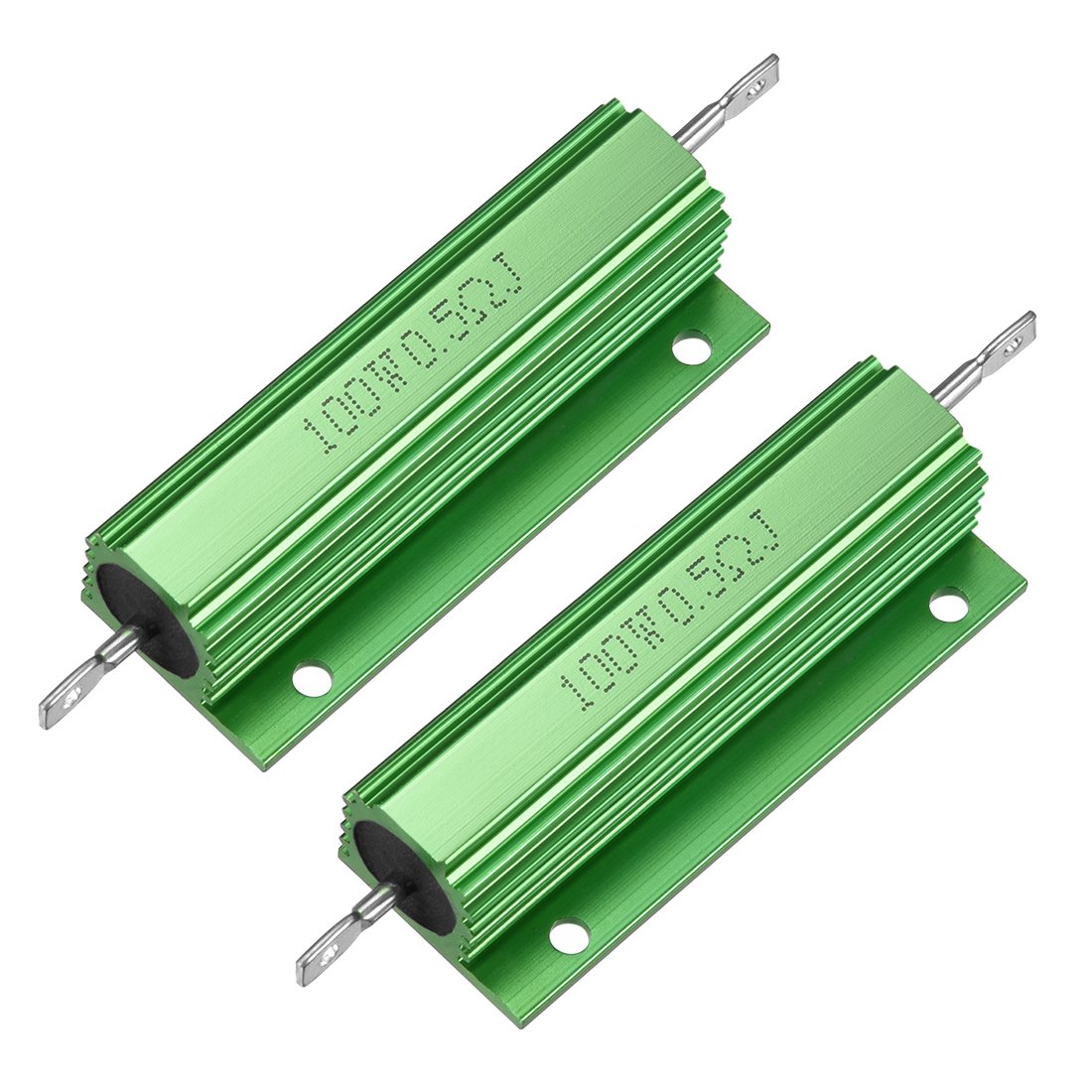 sourcingmap 2 Pcs Aluminum Case Resistor 100W 0.5 Ohm Wirewound Green for LED Replacement Converter 100W 0.5RJ