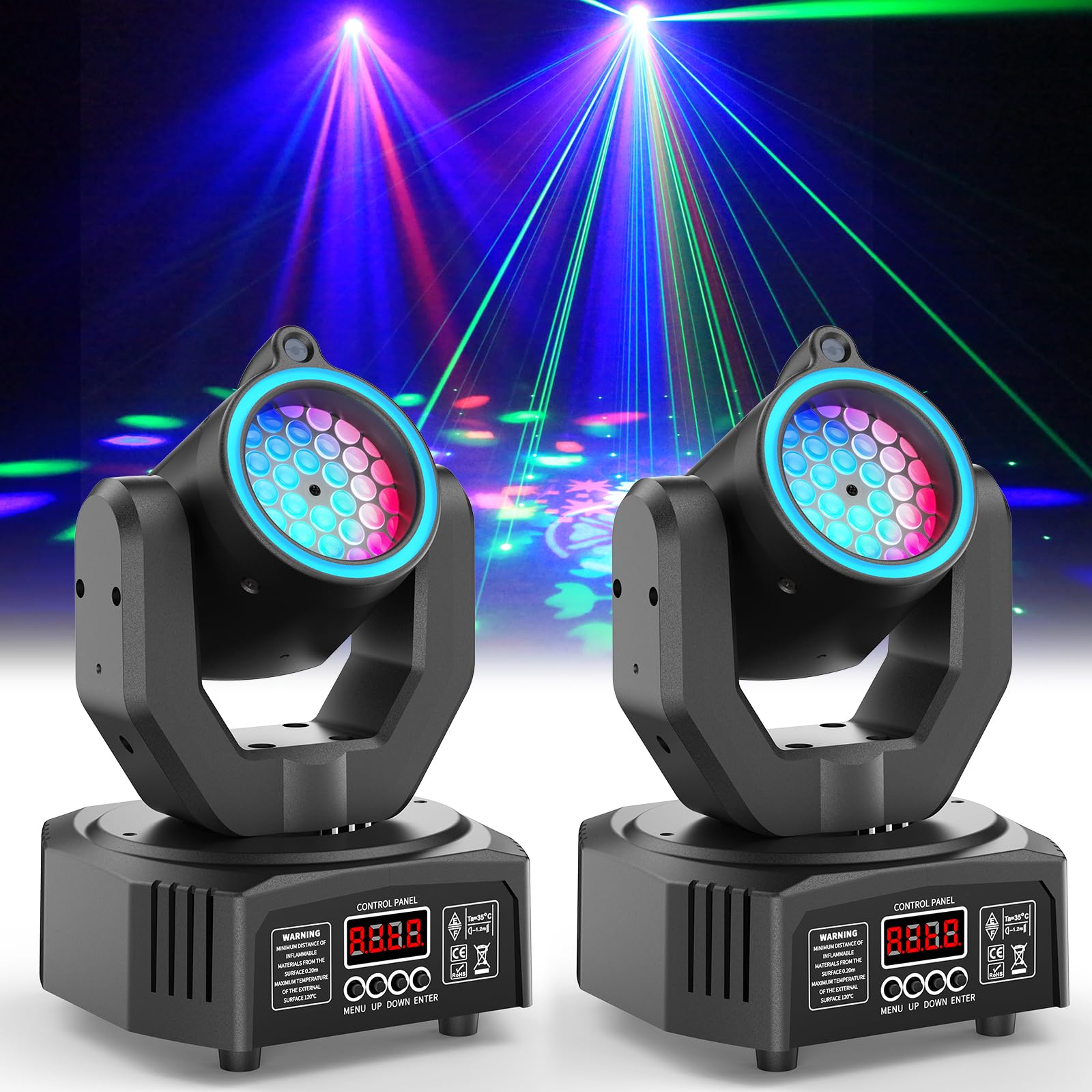 Photo 1 of 2-Pack Mini Moving Head Light,30W LED Stage Lighting with Remote Control – Dot Beam/Pattern/Starry Sky Effects for Weddings, DJs, Disco, Church & Bar