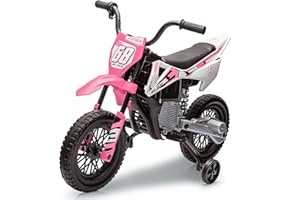 Hetoy 12V Electric Dirt Bike, Kids Electric Motorcycle with 25W*2 Motor, Twist Grip Throttle, Training Wheels, Spring Suspension, Ride On Toy Car for Kids Over 37 Months, Pink