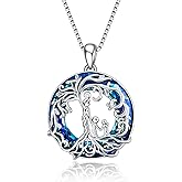 TOUPOP Valentines Day Gifts for Mom, Mother and Daughter/Son Necklace 925 Sterling Silver Tree of Life Necklaces with Austrian Crystal Jewelry for Women, Mothers Day Birthday Gifts