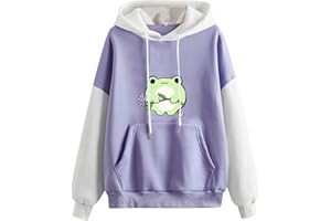 Attine Cute Frog Hoodie for Womens Teen Girls Long Sleeve Patchwork Sweatshirts Kawaii Frog Graphic Pullover with Pocket