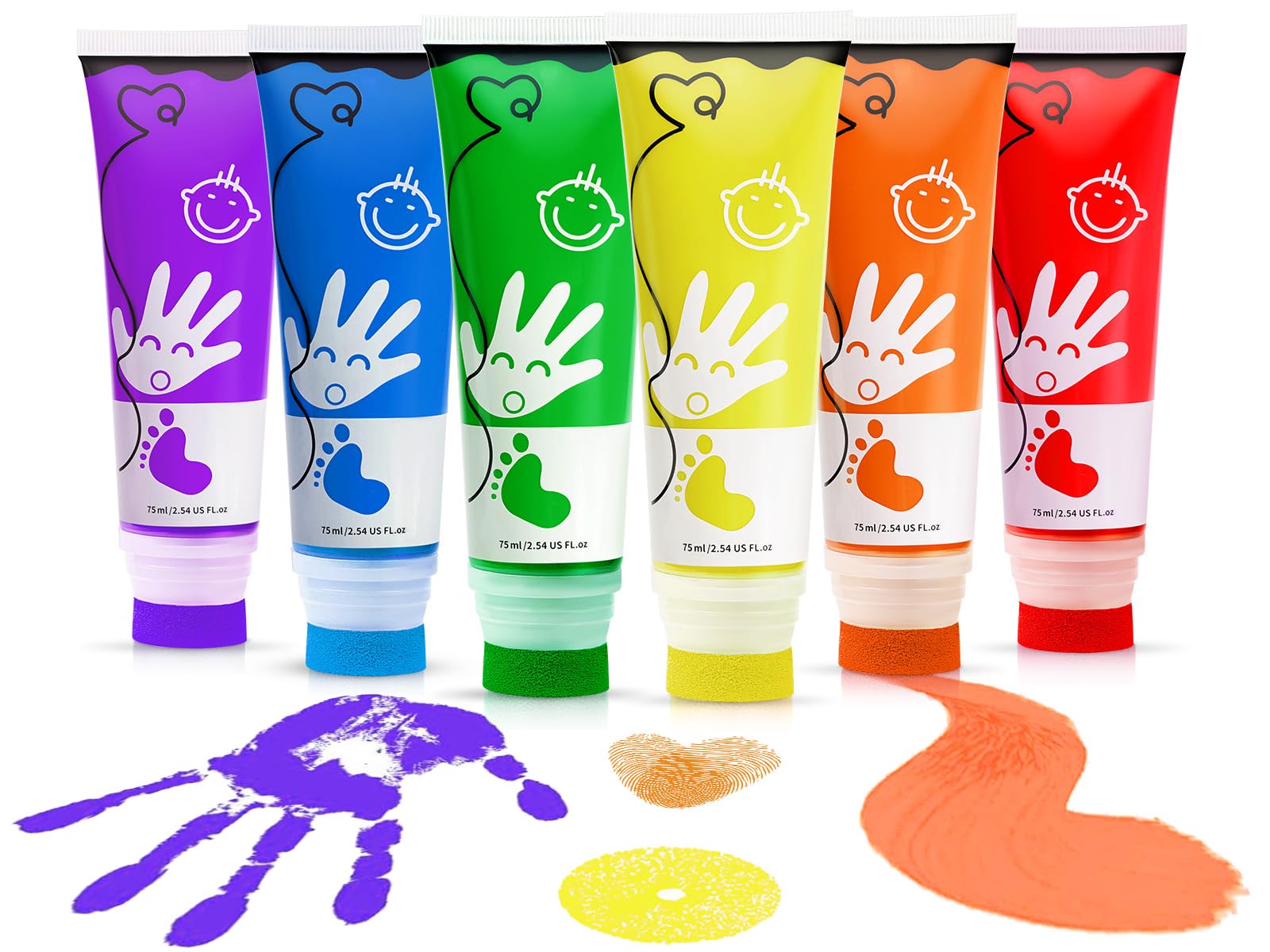 TOGOU2S Kids Finger Paint Sets, 6 Colors(75ml) Washable Paints for Kids, Baby Paint with Sponge Head Easy to Apply&Wash, Safe Non-Toxic Finger Paints for Art, Craft DIY, Early Learning Creative Gifts