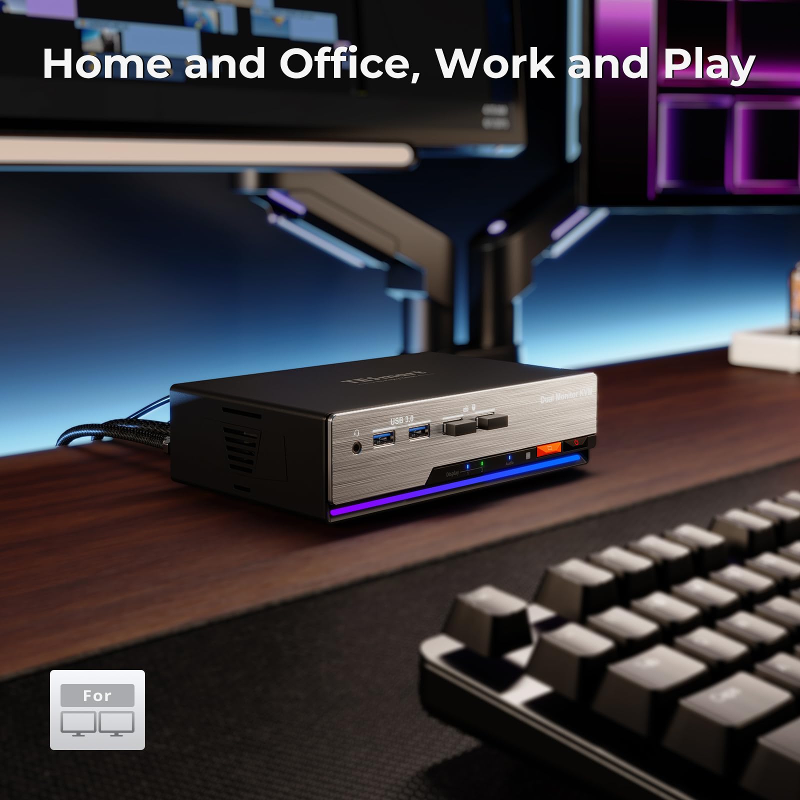 TESmart 8K@60Hz HDMI KVM Switch 2 Monitors 2 Computers USB 3.0, HDMI KVM Switch Dual Monitor 4K@144Hz for Gaming Dock, Support EDID, Gigabit Network, Hotkey Switch, Audio & Mic with All Input Cables