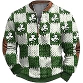 Half Zip St Patricks Day Sweatshirts For Mens Vintage Print Long Sleeve Causal V-Neck Pullover Fashion Irish Shirts