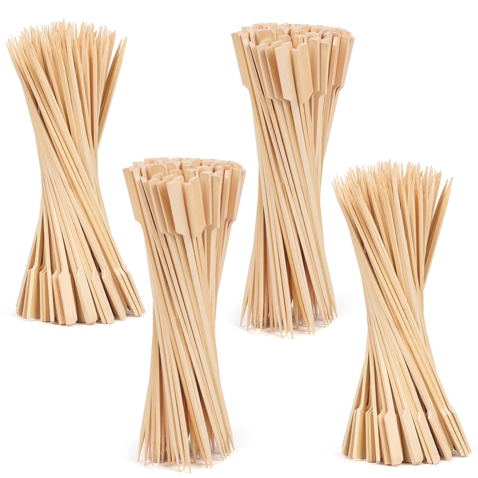 Photo 1 of 10 Inch (400 Pack) Natural Bamboo Skewers Wide Flat Paddle Bamboo Wood Picks for Grilling, Appetiser, Fruit, Cocktail, Kabob, Barbecue, Sausage