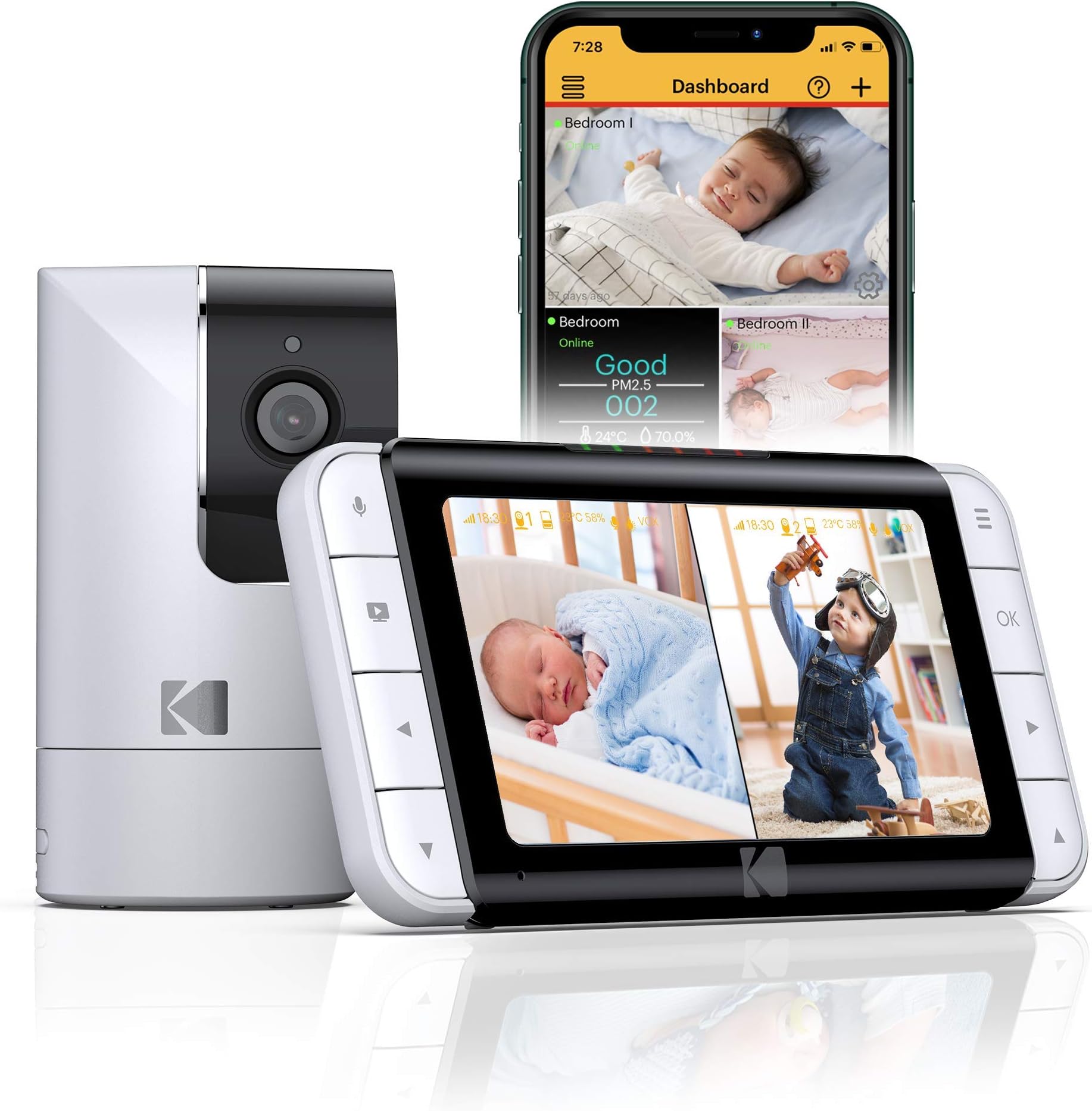 KODAK Cherish C525 Video Baby Monitor with Mobile App - 5 inch HD Screen - Hi-res Baby Camera with Remote Tilt, Pan and Zoom, Two-Way Audio, Night-Vision, Long Range - WiFi Indoor Camera