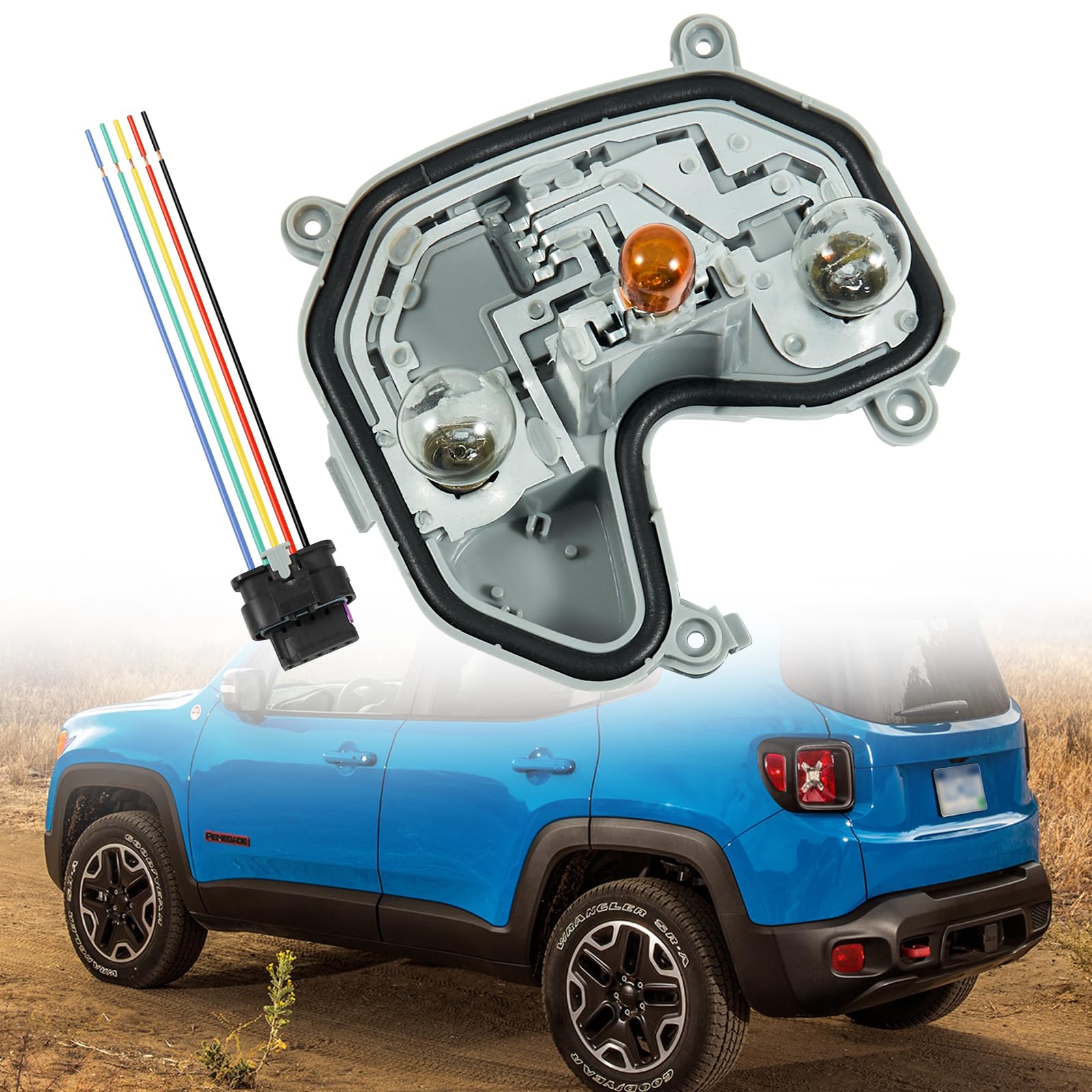 Photo 1 of TEMSONE Left Driver Side Rear Tail Light Lamp Holder Bracket with Harness Compatible with Jeep Renegade 2015 2016 2017 2018 2019 2020 2021 2022 2023 Rear Tail Lamp Housing Replace # 68270892AA
