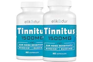 ELIKADUR 1500 MG Tinnitus for Ringing Ears Supplement, Natural Herbal Blend & Bioflavonoids, Tinnitus Supplements for Ear Ringing, Tinnitus for Women & Men Over 50, 120 Capsules