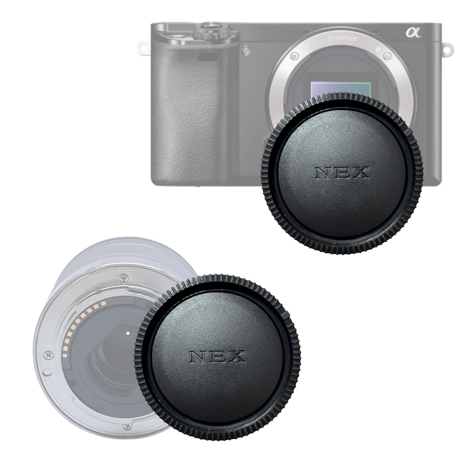 Rear Lens Cap Cover + Camera Front Body Cap for Sony E NEX Mount Camera Body,Fits for Alpha A6000 A6300 A6500 A7 A5000 A5100 α7, α7R, α7S, α7 II, α7R II et