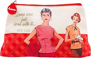 Simplicity Vintage Fashion 1950's ''Some are Just Born With it'' Red Large Zipper Pouch, 10'' L x 5.25'' H