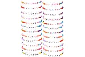 Lorfancy 24Pcs Beaded Bracelets for Girls Kids Toddler Jewelry Letter Beads Bracelet Bulk Rainbow Friendship Bracelets Colorful Princess Party Favors for Little Girls Ages 3 4 5 6 Years Old