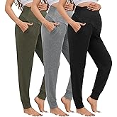 Tjukufpa 3 Pack Women's Maternity Sweatpants Over The Belly Pregnancy Jogger Pants Stretchy Maternity Pants with Pockets