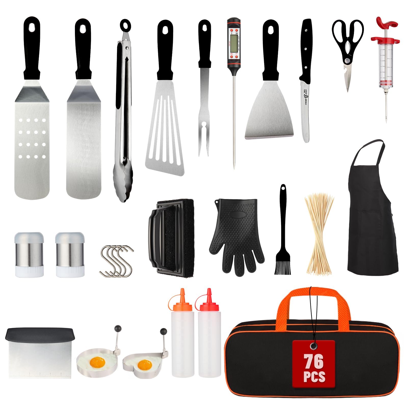 Photo 1 of Yewkoisl 76PCS Griddle Accessories Kit – Flat Top Grill Tools Set with Spatulas, Scraper, Thermometer & Storage Bag – Outdoor Cooking Utensils for Camping, Hibachi, Tailgating & Backyard BBQ