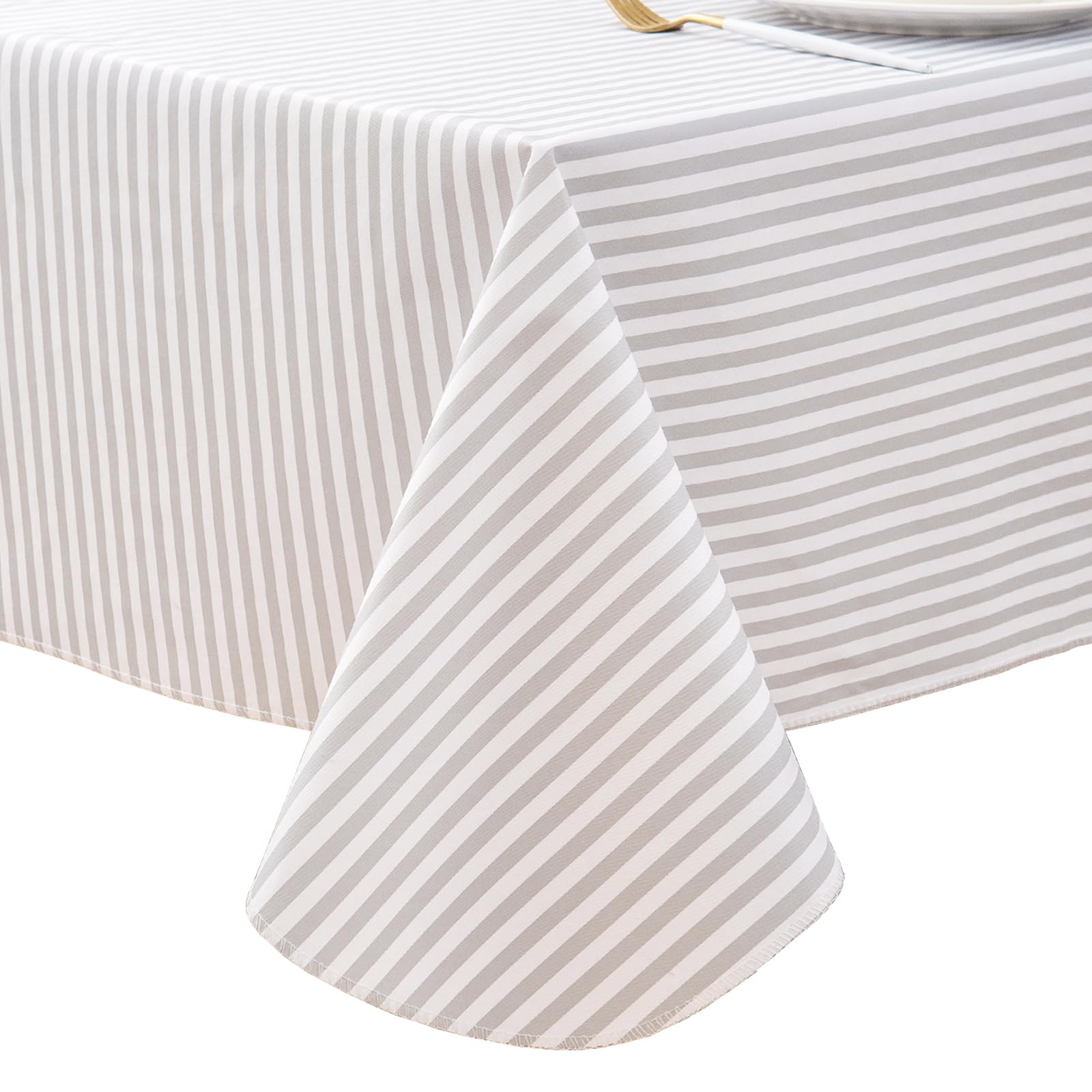 Photo 1 of LIBERECOO 60" Square Vinyl Tablecloth with Flannel Backing, Grey Stripe Stain-Resistant Tablecloths Waterproof Oil-Proof Wipeable Table Cover for Indoor/Outdoor Picnic, BBQ