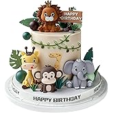 19pcs Safari Animal Cake Topper - Jungle Wild Cake Toppers with Leaves Balls Cake Decorations for Safari Animals Themed Birthday Party Decorations (Safari Animal Style)