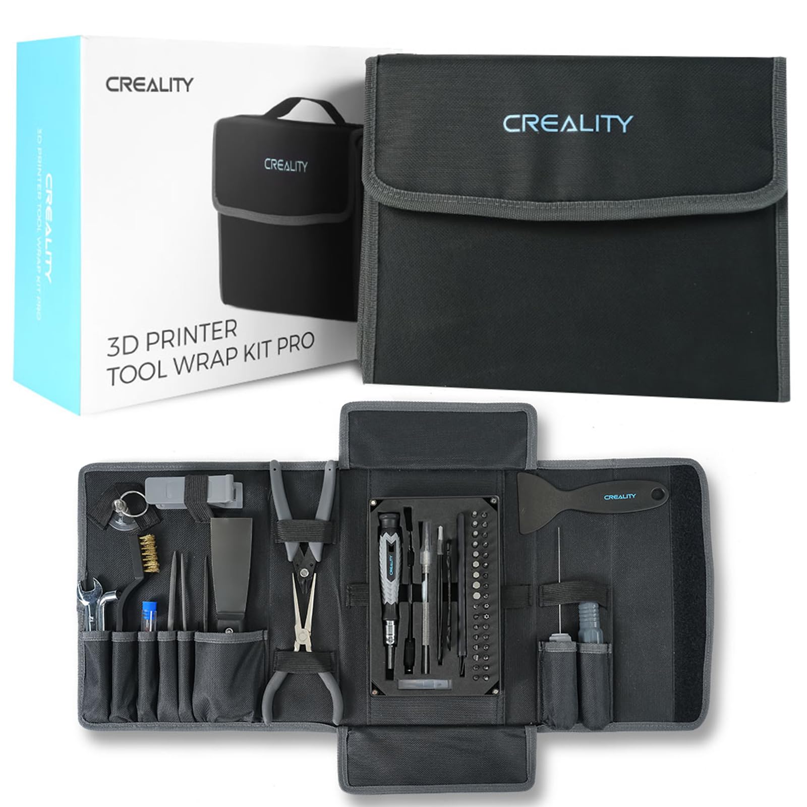 Photo 1 of Creality 3D Printer Tool Kit, 74Pcs 3D Printing Tool Wrap Kit Assembly/Removal/Filament Cutting Set 3D Printer Accessories for All FDM Printers Cleaning Finishing Printing