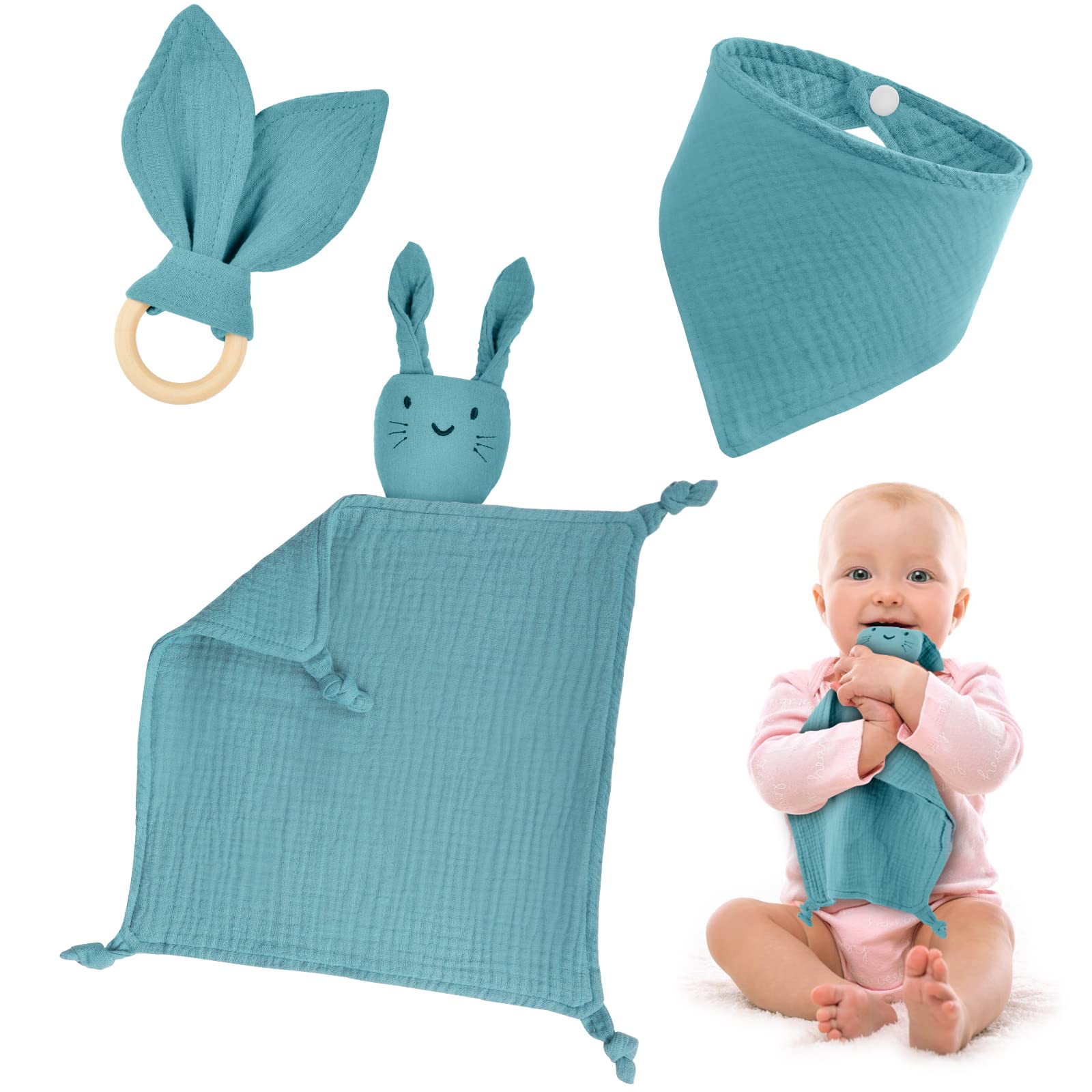 Vicloon Baby Comforters Rabbit Baby Blanket Set, Toddler Cuddle Snuggle Toy Blankets for Nursery, Strollers, Cribs, Car Seats (Blue)