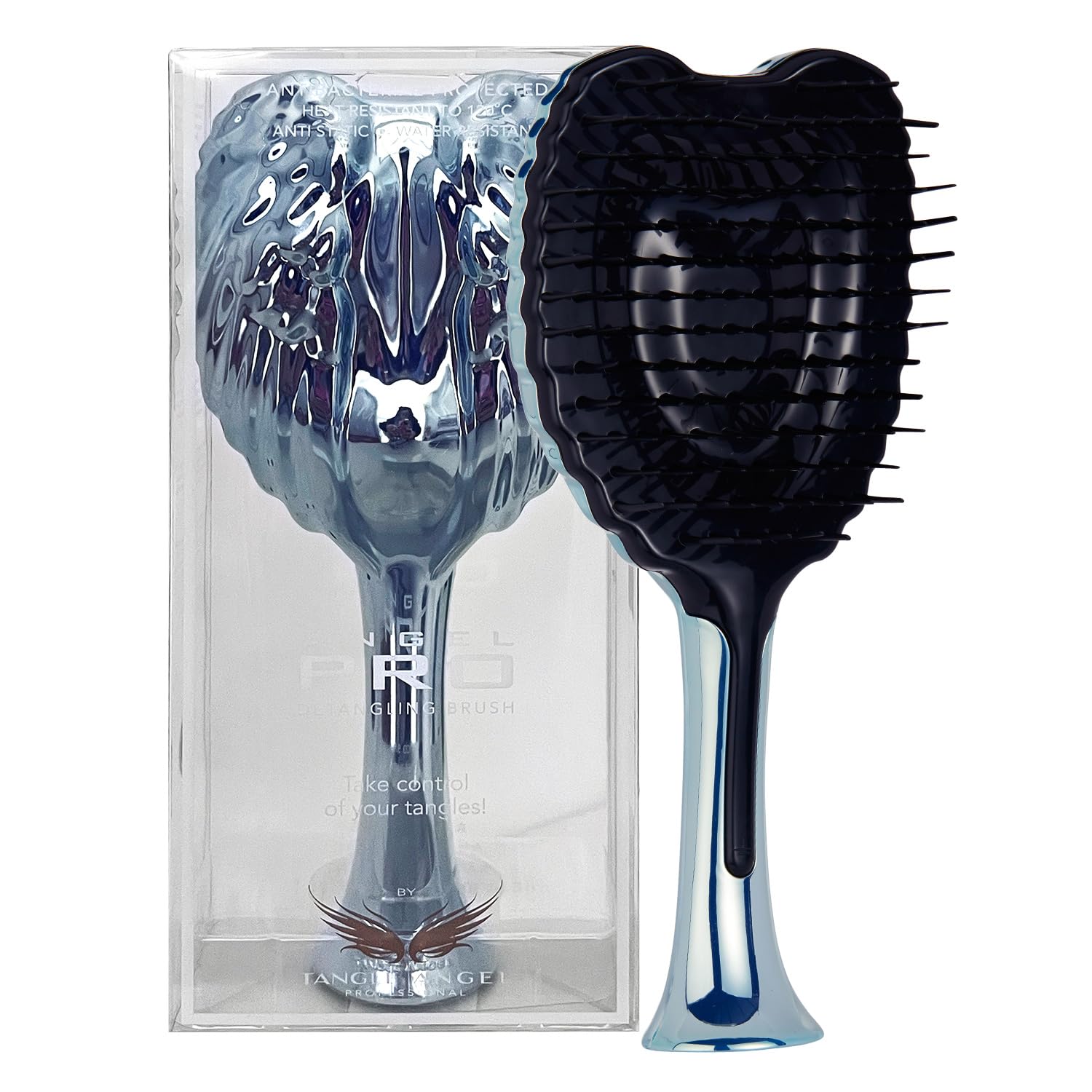 Detangle Hair Brush - Anti Static Brush with Detangling Soft Bristles for Wig, Straight, Wavy & Curly Hair - Wet & Dry Luxurious Tangle Tamer - Tangle Angel Pro Hairbrushes for Women - Blue Chrome