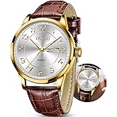 Taxau Mens Leather Watch Large Face Classic Quartz Mens Analog Watches Luxury Dress Watches for Men Waterproof Men's Wrist Watch Easy Read with Date Number Dial Relojes para Hombre