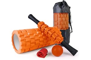 SUBCULTUREPICK 5 in1 Foam Roller Set, Trigger Point Foam Roller, Massage Roller Stick, Massage Ball, Resistance Band for Deep Muscle Massage Pilates Yoga,Fitness Exercise for Whole Body