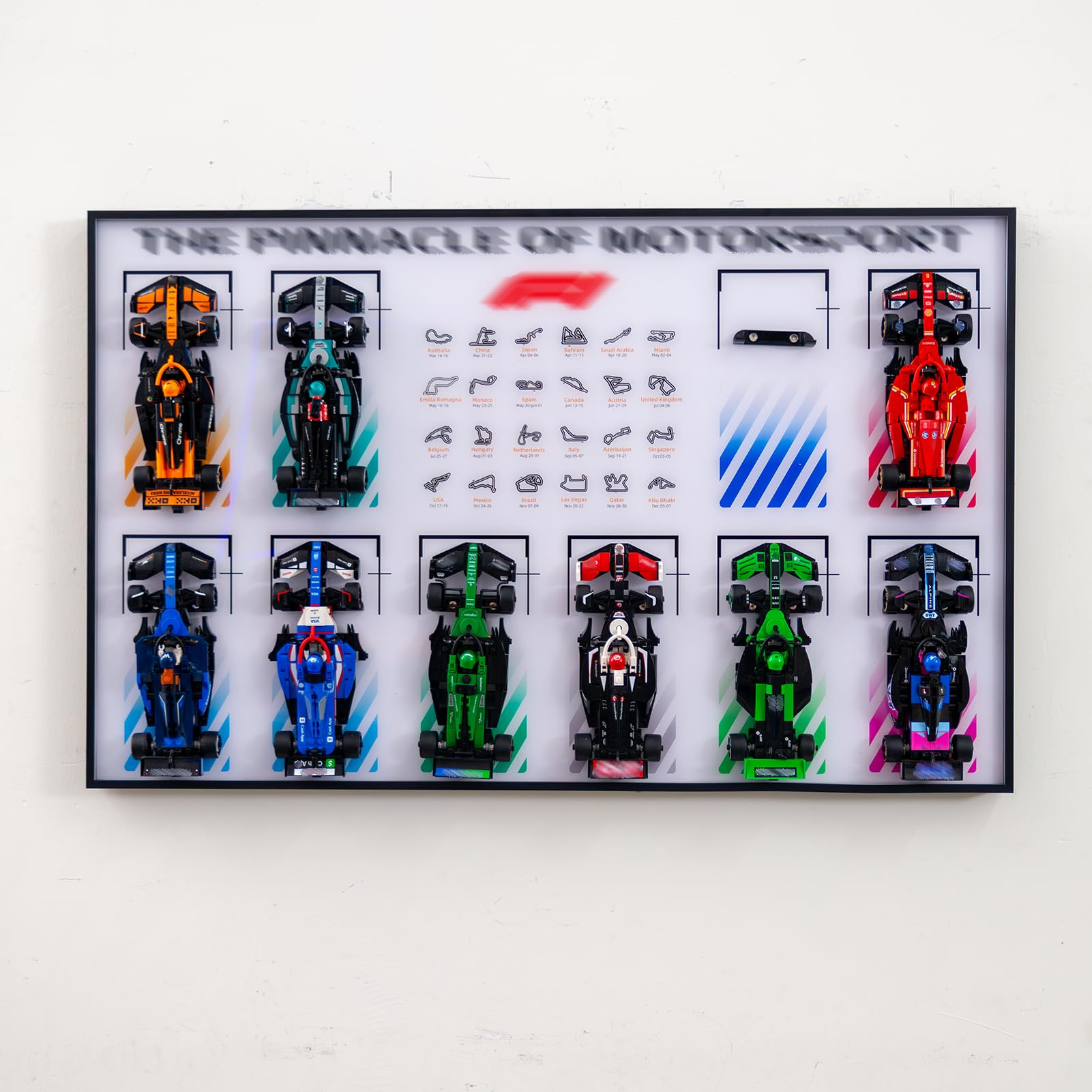icuanuty Display Wallboard Compatible with Lego F1 Speed Champions 10 Cars Wall Mount Display Frame(Sets 77242-77251), Space-Saving Mount for Home or Office (White) (Models Not Included!) — image 1