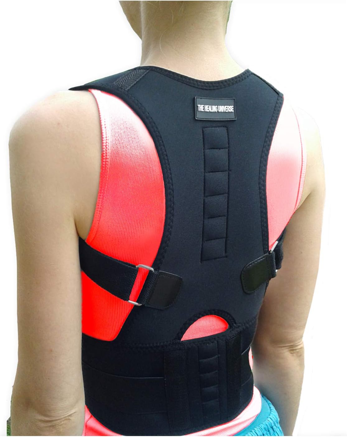 THE HEALING UNIVERSE Back Posture Corrector with Magnets - Best Thoracic Kyphosis Back Brace - Straightens the Spine and Corrects Shoulder Posture - For Men and Women - To Relieve Spine Pain