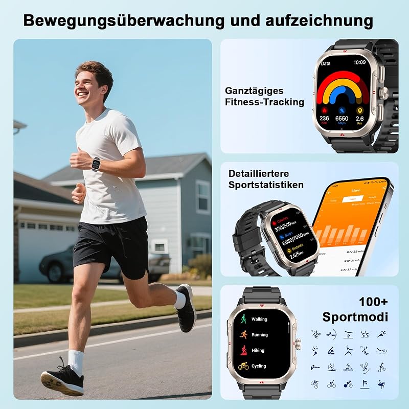 Smartwatch Herren mit GPS,2.06" HD Smart Watch mit Telefonfunktion