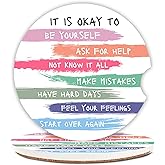 2 Pcs Encouraging Words Car Coasters,Ceramic Cup Holder Coasters with a Finger Notch,2.56" Ceramic Stone & Non-Scratch Cork Base,Car Accessories for Women&Man.